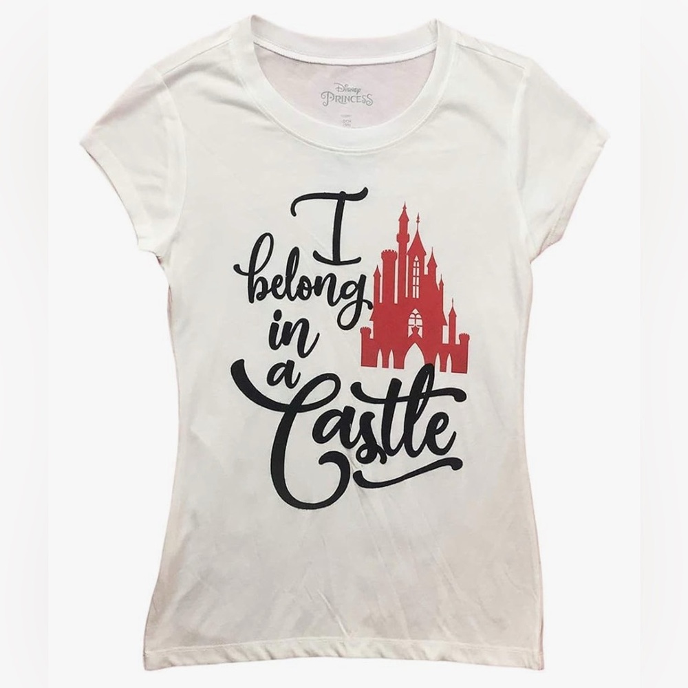Disney Princess "I Belong In A Castle" White Tee Sz S NWOT!